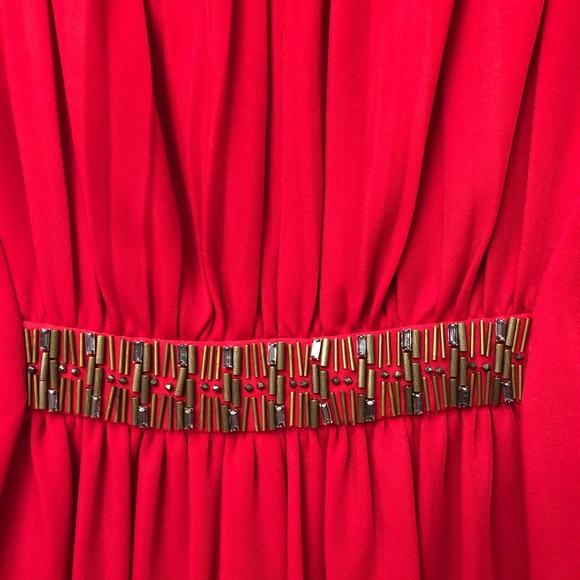 Red BCBG Event Dress Long Sleeve Low Cut Back - Picture 2 of 7